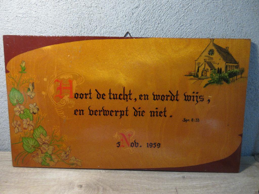 Oude Bijbelse spreuk op hout, Ophalen of Verzenden