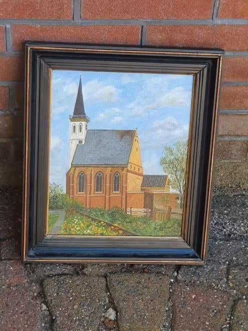 Schilderij de kerk van den Hoorn Texel B. v. d. Waard, Antiek en Kunst, Kunst | Schilderijen | Klassiek, Ophalen