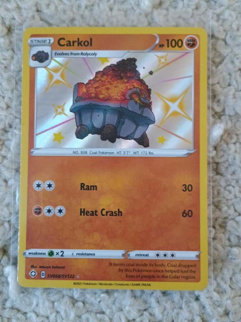 Shiny Carkol sv068/sv122, Hobby en Vrije tijd, Verzamelkaartspellen | Pokémon, Ophalen of Verzenden, Nieuw, Losse kaart, Foil
