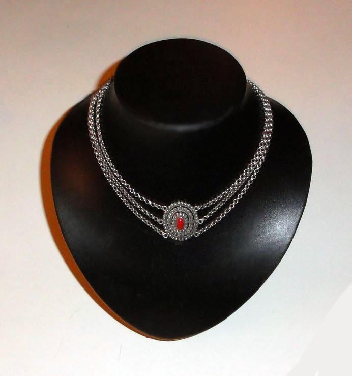 Ketting Bloedkoraal zilver Choker Klederdracht, Ophalen of Verzenden, Zilver, Ketting