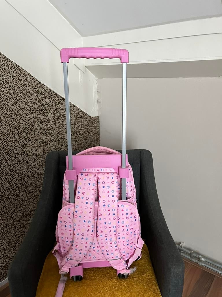 Meisjes reistrolly +rugtas, Ophalen of Verzenden, Zo goed als nieuw, Roze, 30 cm of meer