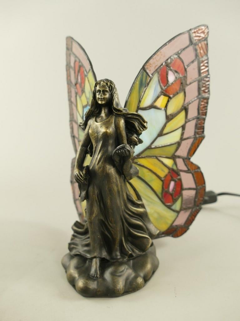 Tiffany Vlinder Lamp met Elfje, E14 fitting, 23 cm hoog, Adeco, Helenelivingstyle@gmail.com, 7531TJ, Nieuw