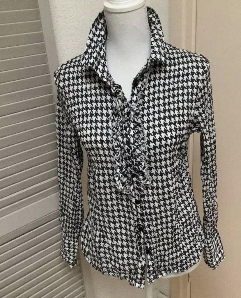 Mooie Pied de Poule blouse maat 38 // ZGAN, Ophalen of Verzenden, Zo goed als nieuw, Maat 38/40 (M), Zwart