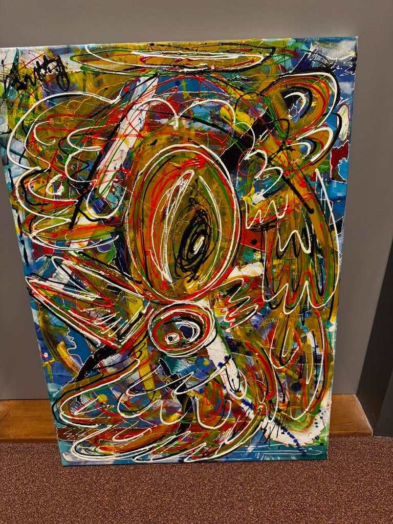 Moderne schilderijen  4 stuks, Ophalen, Zo goed als nieuw, Schilderij, 75 cm of meer