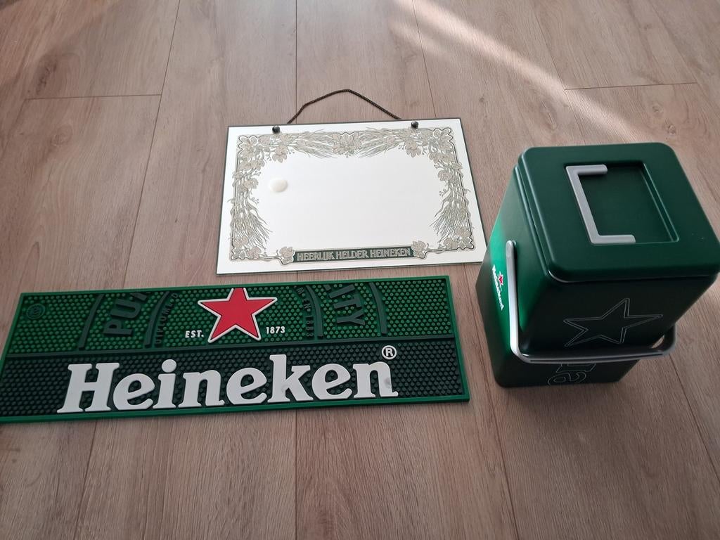 Heineken spiegel, koelbox, barmat, Ophalen of Verzenden, Zo goed als nieuw, Reclamebord, Plaat of Schild, Heineken