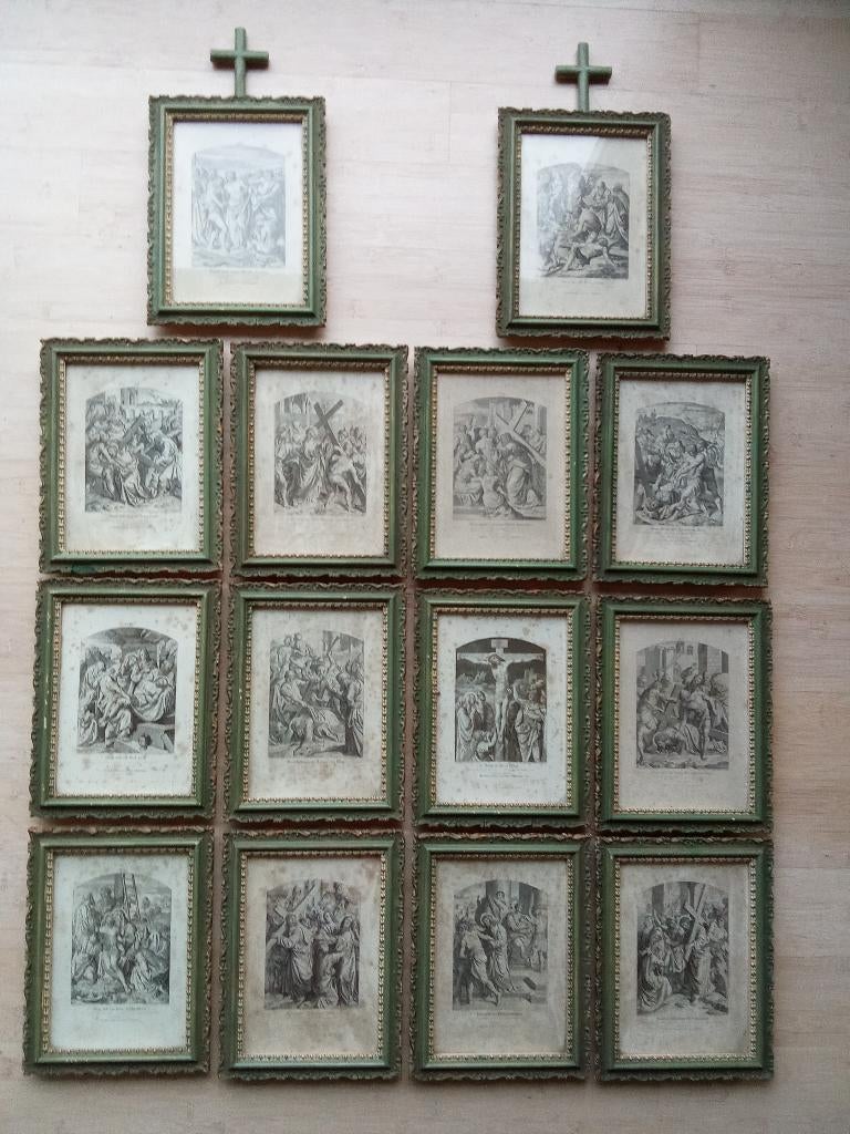 Kruisweg & 14 staties uit van Leeuwergem., Antiek en Kunst, Ophalen of Verzenden