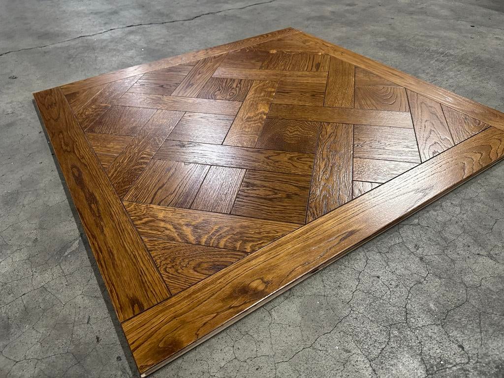 Eiken tafelblad Tegels Versailles patroon 98x98cm, Parket, Bruin, Ophalen of Verzenden, Zo goed als nieuw
