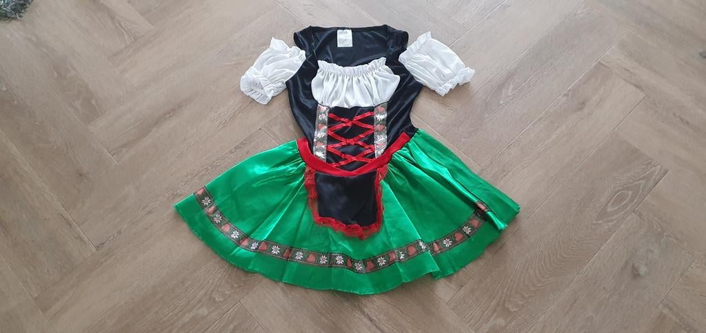 Tiroler jurk jurkje dirndl groen zw wit carnaval Boland, Ophalen of Verzenden, Zo goed als nieuw, Maat 36 (S), Carnaval