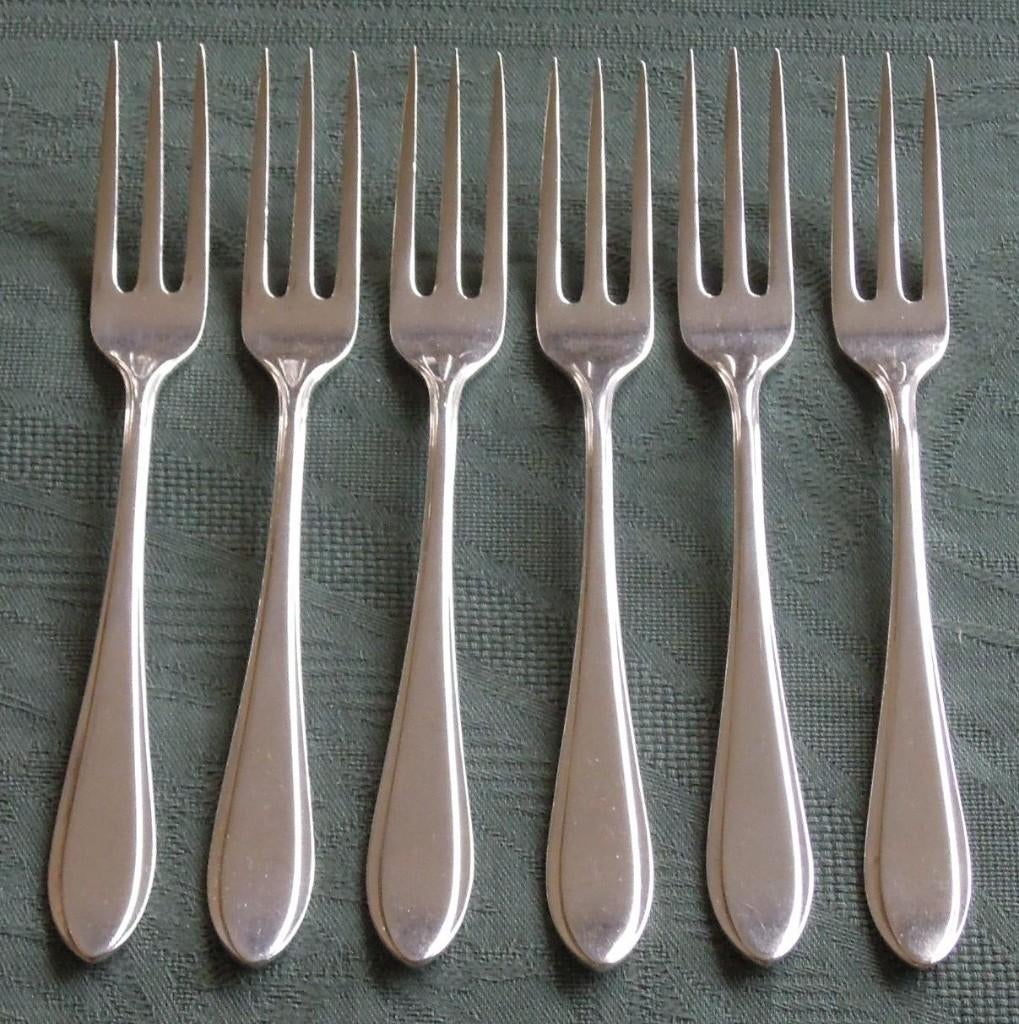 Nr M93: 6 Verzilverde Gero 90 puntfilet ontbijtvorken, Ophalen of Verzenden