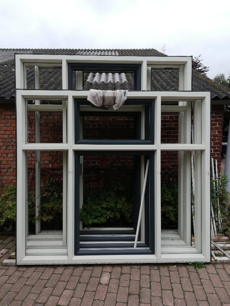 5 kunststof kozijnen 203,5x228br en 253x228br plus deur, Ophalen, Kunststof, 225 cm of meer, Raamkozijn