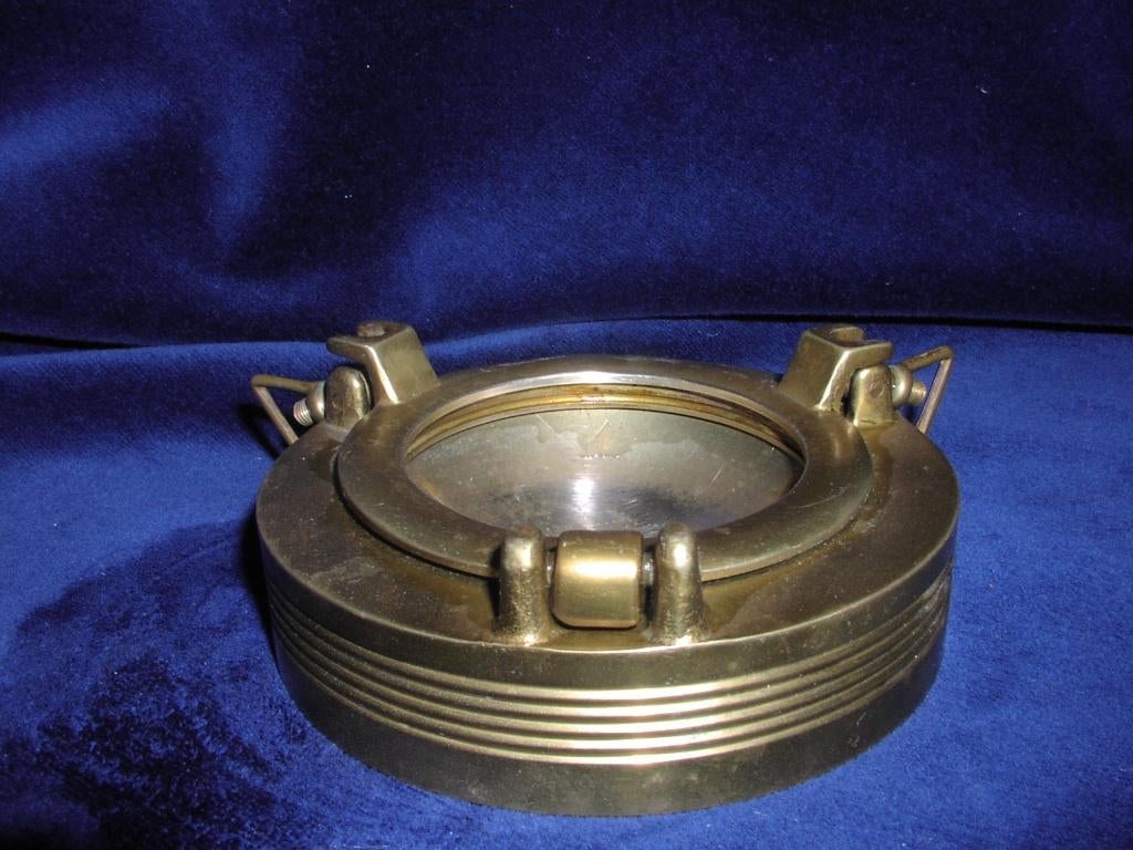 Oude messing patrijspoort asbak, Ophalen of Verzenden