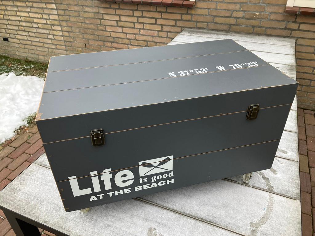 Leuke kist met opdruk - 69x40x33,5 cm, Ophalen, Minder dan 50 cm, Gebruikt, 50 tot 75 cm