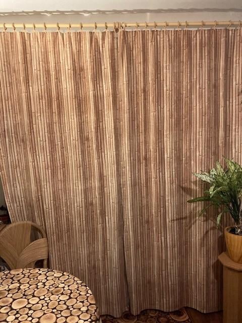 gordijnen bamboe print, Ophalen, Zo goed als nieuw, 100 tot 150 cm, 200 cm of meer