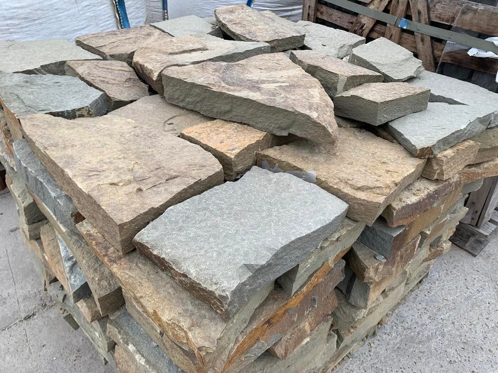 Natuursteen stapelmuur gres bont stapelstenen flagstones, Tuin en Terras, Grind, Keien en Split, Zandsteen, Nieuw, Ophalen of Verzenden