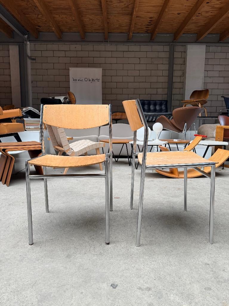 2x vintage Gijs van de Sluis chair, Gebruikt, Twee, Bruin, Ophalen of Verzenden