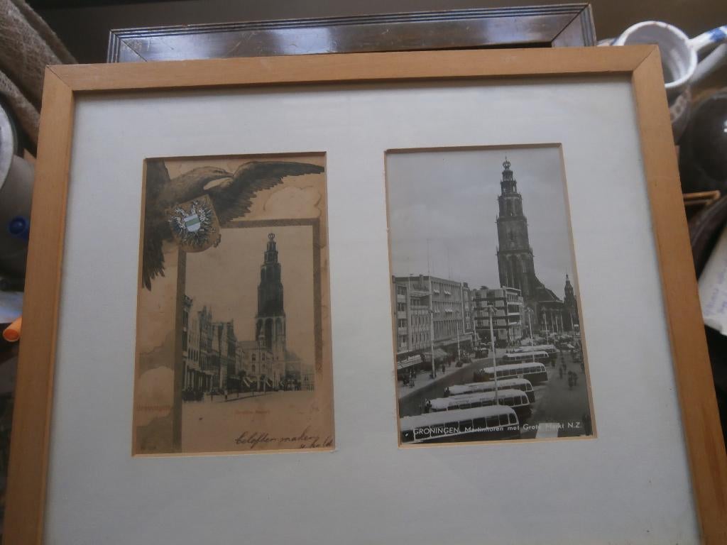 Groningen, 2 Mooie Ingelijste Kaarten met Martini toren, Hobby en Vrije tijd, Ophalen of Verzenden, Gebruikt, Meerdere kaarten