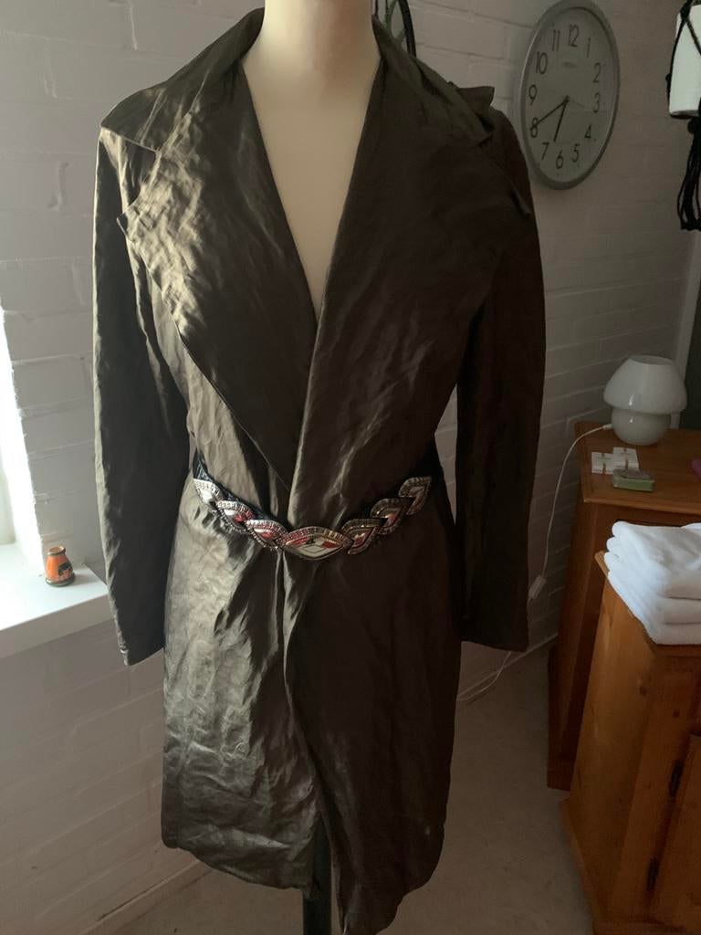 Mooie lange overjas- brons, Ophalen of Verzenden, Zo goed als nieuw, Maat 38/40 (M), Groen