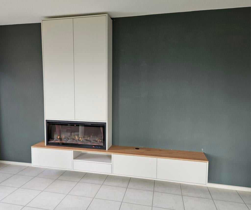 Modern TV-meubel op maat met elektrische haard, 200 cm of meer, Nieuw, Ophalen of Verzenden, 200 cm of meer