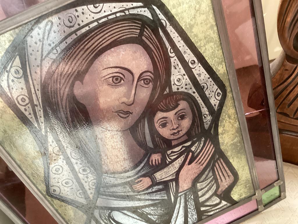 Maria met kind // glas in lood //  30x23.5 cm, Antiek en Kunst, Ophalen of Verzenden