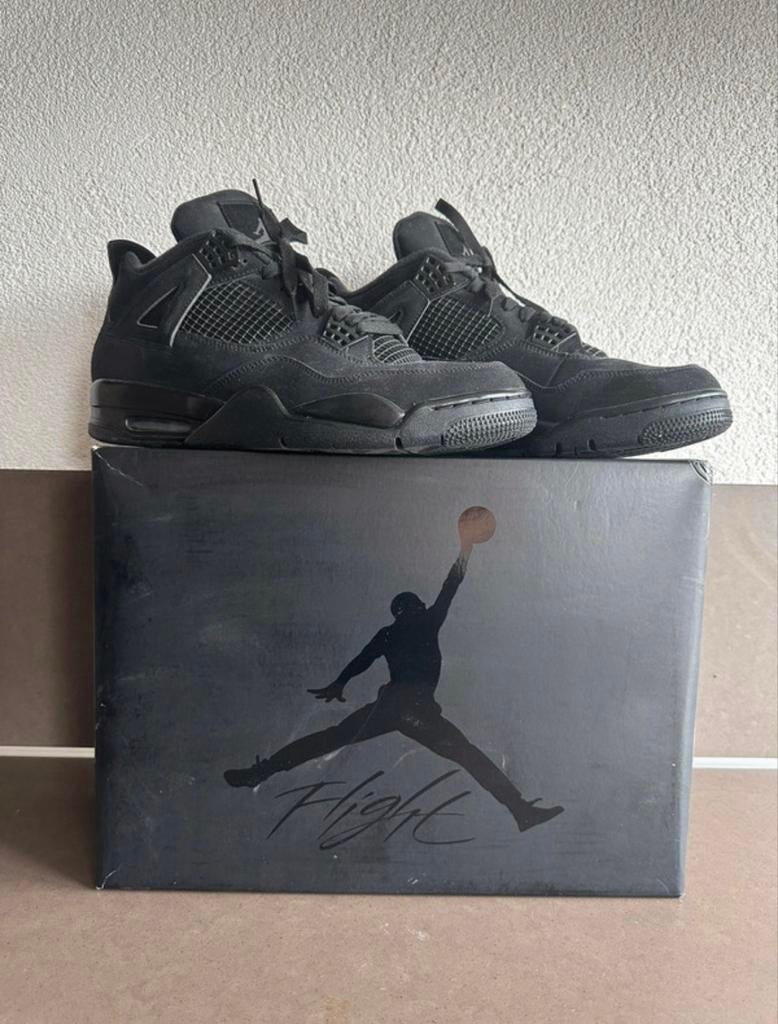 Air Jordan 4 Black Cat Retro - Maat 46, Ophalen of Verzenden, Zo goed als nieuw, Zwart, Sneakers of Gympen