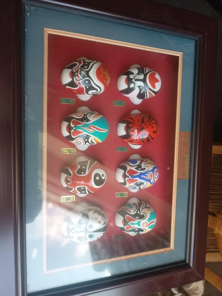 Decoratieve Chinese maskers in lijst, Ophalen of Verzenden