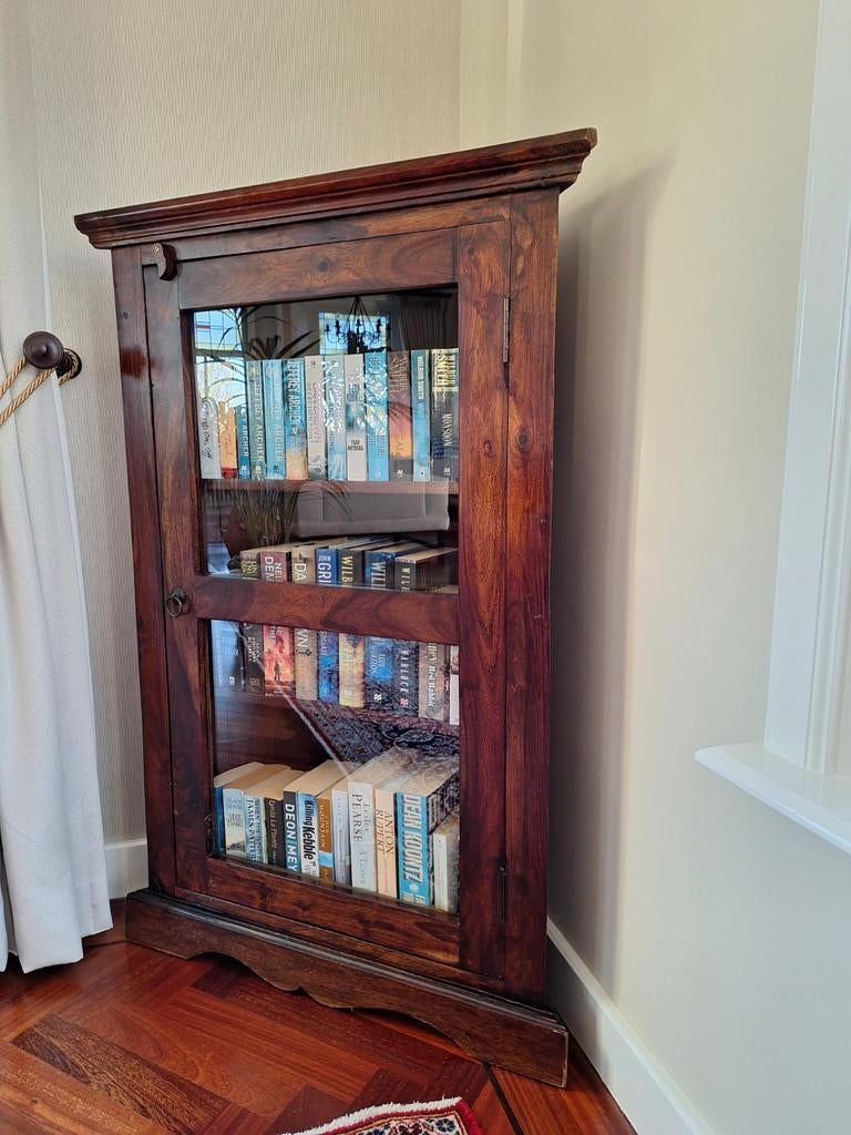 Hoek boekenkast te koop, Huis en Inrichting, Ophalen, Met deur(en), 100 tot 150 cm, Teakhout