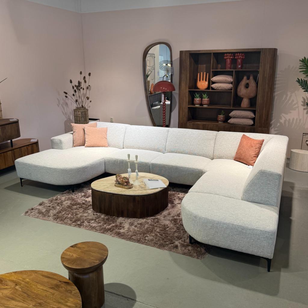 hoekank lodge stof met ronde vormen japandi stijl, Ophalen, Hoekbank, 300 cm of meer, Nieuw