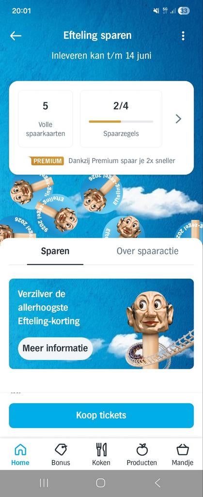 5 volle Efteling spaarkaarten ruilen voor Brabantia zegels, Ophalen