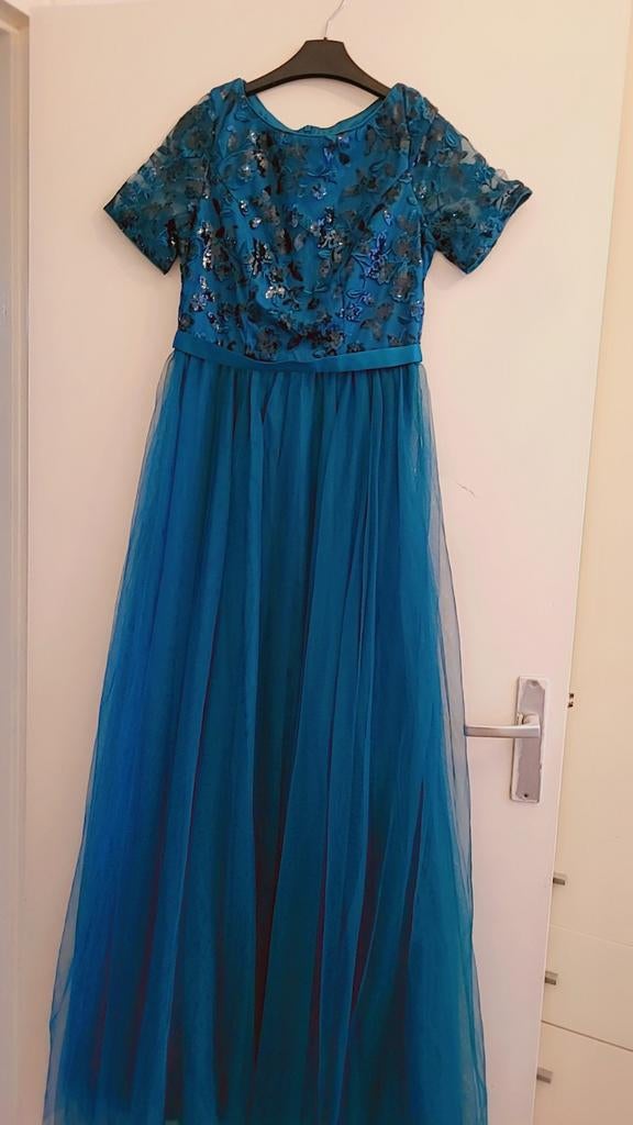 Blauwe jurk met korte mouwen en tule rok nieuwe, Kleding | Dames, Ophalen of Verzenden, Nieuw, Blauw