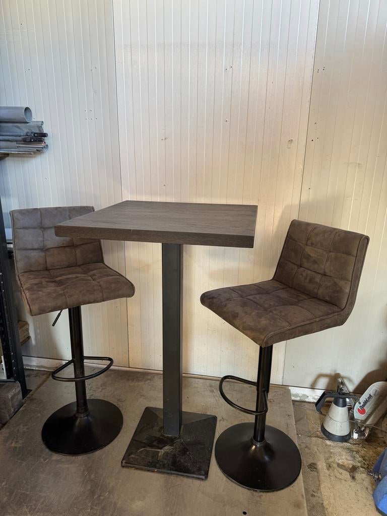 Bar tafel statafel  masief eiken blad 2x barkruk, Ophalen, De arend, Zo goed als nieuw, V