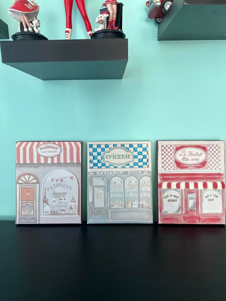 SCHILDERIJEN - Set | Patisserie | Café | Diner | Retro, Ophalen of Verzenden, Zo goed als nieuw, Schilderij, Minder dan 50 cm