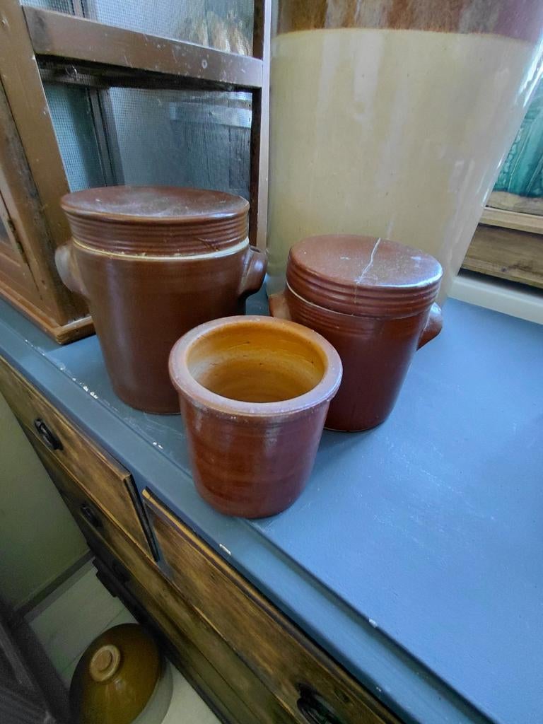 Set brocante gres potten en mosterpotje, Antiek en Kunst, Ophalen
