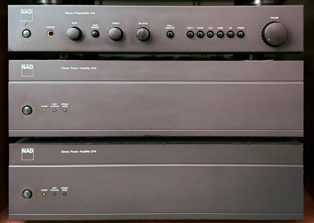 NAD 114 + 214 voor + eindversterker, Ophalen, Gebruikt, 60 tot 120 watt, Overige merken