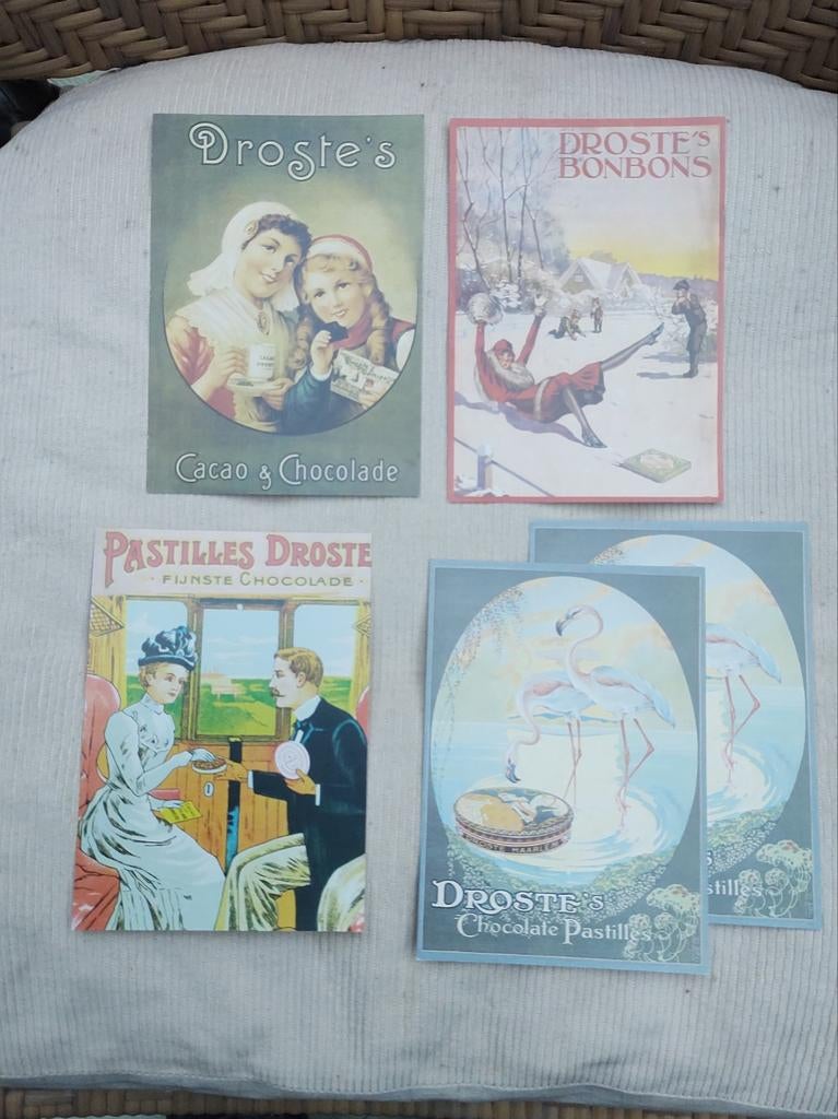 5 mooie oude ansichtkaarten van Droste's Chocolade., Verzamelen, Ophalen of Verzenden, 1980 tot heden, Ongelopen, Overige thema's