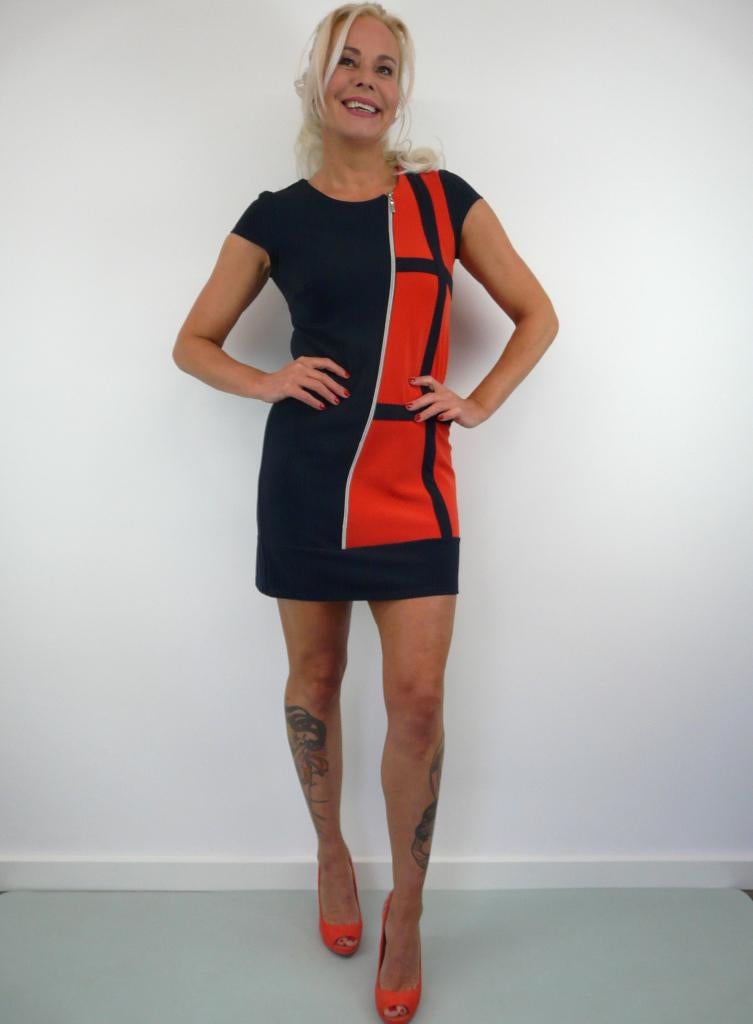 *Abfab Retro Jurkje met Grafisch Dessin 38*, Kleding | Dames, Maat 38/40 (M), Blauw, Collection Marcela, Ophalen of Verzenden