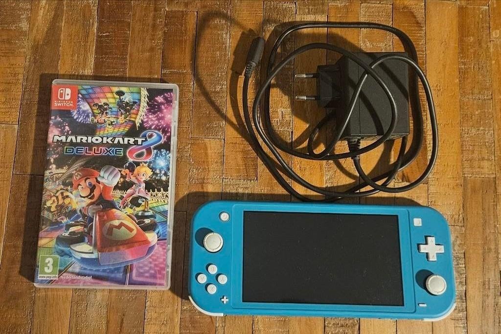 Nintendo Switch Lite Turquoise  met Mario Kart, Ophalen of Verzenden, Turquoise, Zo goed als nieuw
