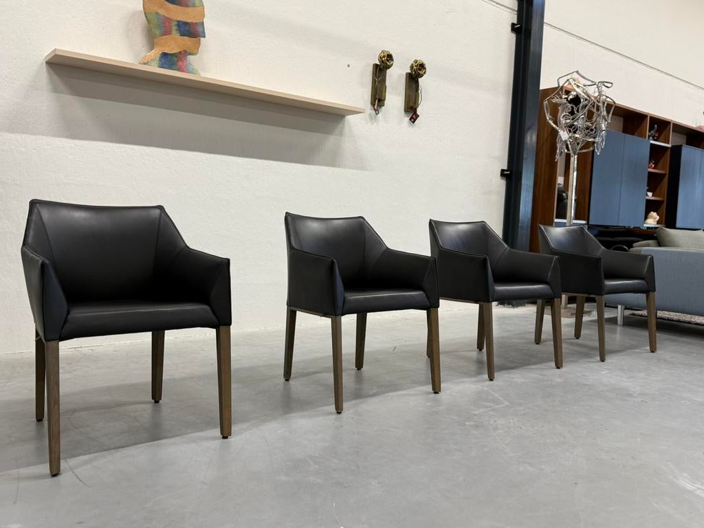 4 Leolux Pyrite eetkamerstoel zwart leer design stoel, Huis en Inrichting, Leolux, Zwart, Leer, Ophalen of Verzenden