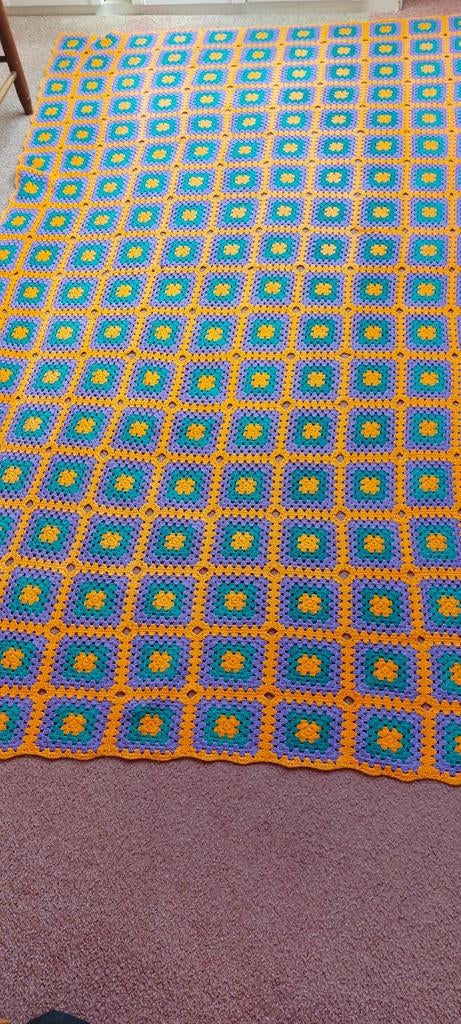 Vintage jaren '70 gehaakte sprei - Granny Square, Ophalen of Verzenden, Gebruikt