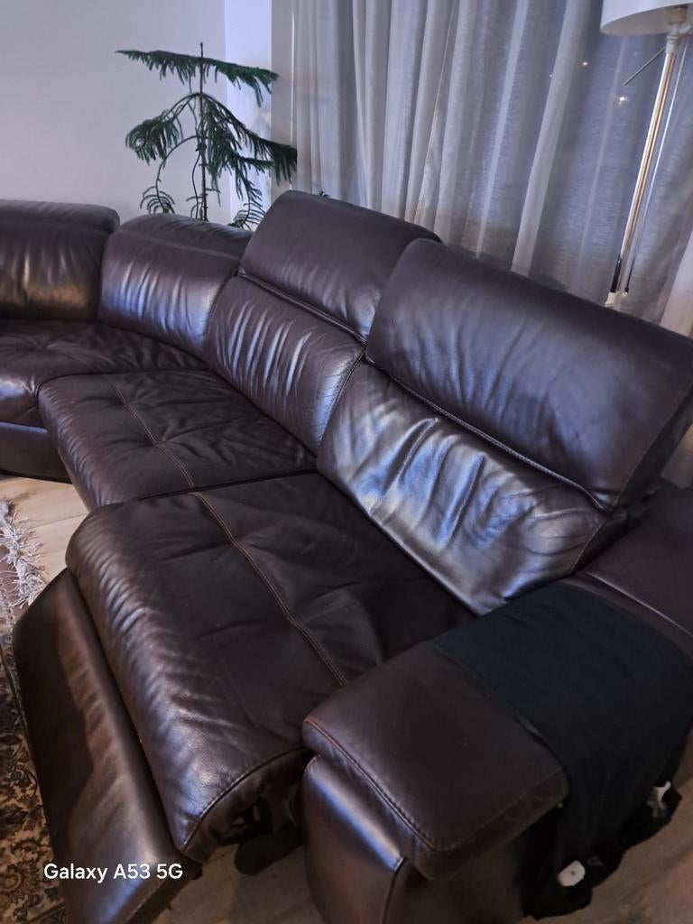 Leren bank met relexfunctie, boxspringbed en kasten, Ophalen, Gebruikt, Driepersoons, Rechte bank