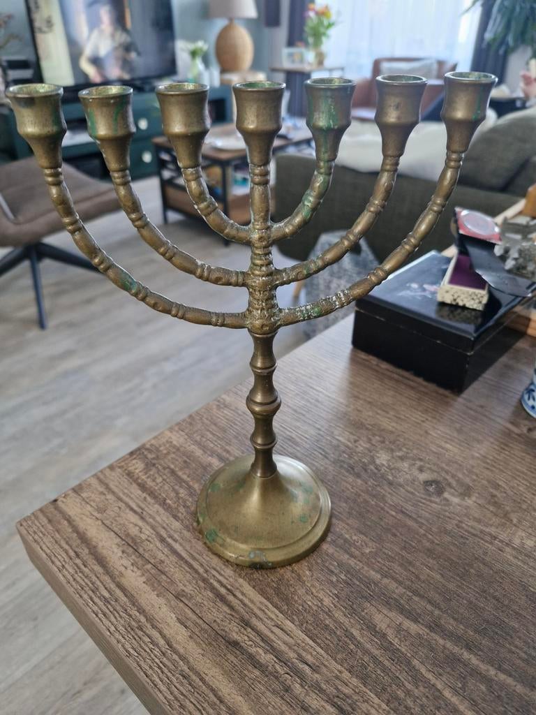 Oude Joodse menora kandelaar, Antiek en Kunst, Ophalen of Verzenden, Koper of Brons