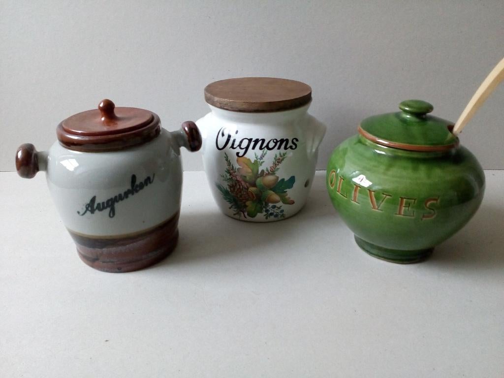 Uien/olijven/augurkpot. Brocante. Pr.p/st.vanaf, Ophalen of Verzenden