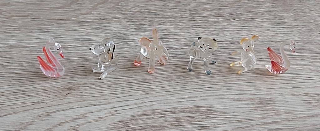 6 Vintage Dierbeeldjes Gemaakt Van Lucite (transparant), Ophalen of Verzenden, Gebruikt