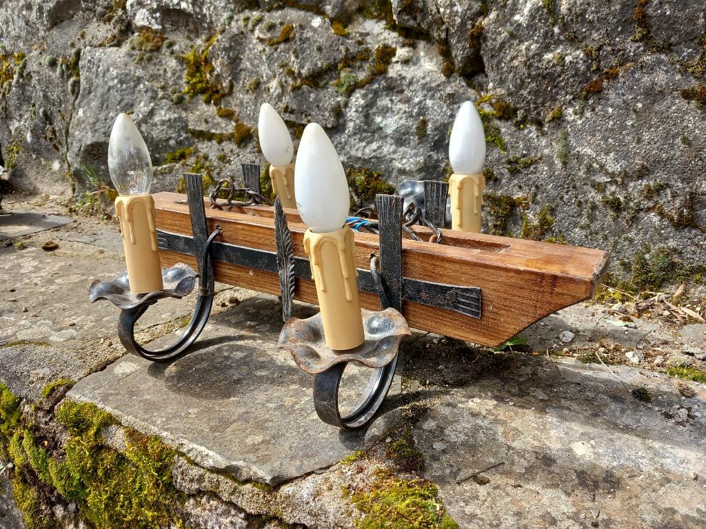 antiek hang boerderij gotisch hout smeedijzer brutalist lamp, Ophalen of Verzenden