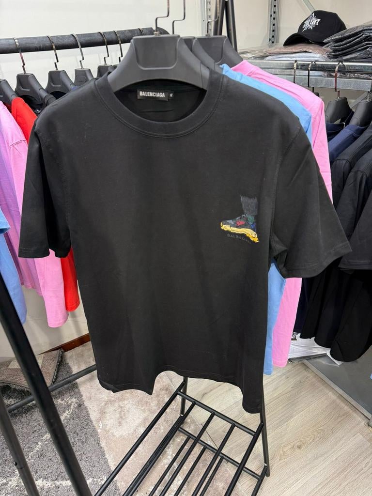 Balenciaga Zwart T-shirt met Sneaker Print, Maat 48/50 (M), Zwart, Ophalen of Verzenden, Zo goed als nieuw