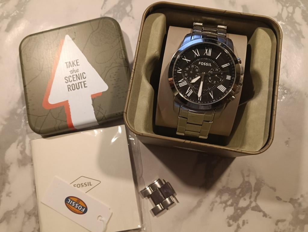 Fossil heren horloge chronograaf 44mm, Overige merken, Staal, Gebruikt, Staal