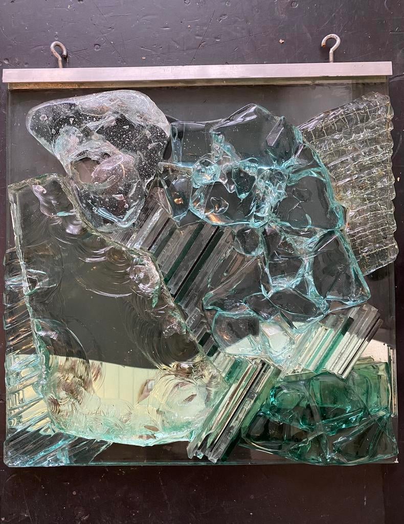 Jaren 80 Brutalist glazen sculptuur / wanddecoratie, Gebruikt, Onbekend, Ophalen of Verzenden, Onbekend