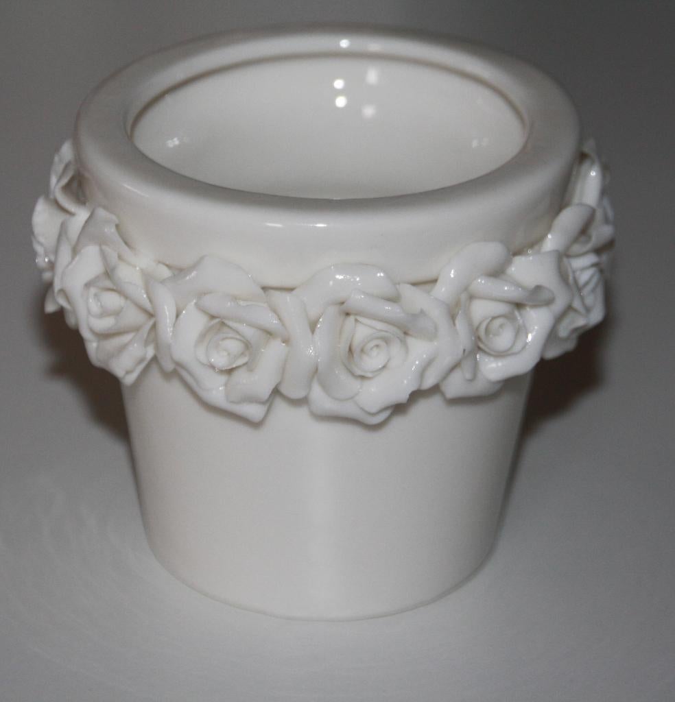 Sia lepelvaasje bloempot brocante look roosjes porselein, Wit, Aardewerk of Porselein, Nieuw, Ophalen of Verzenden