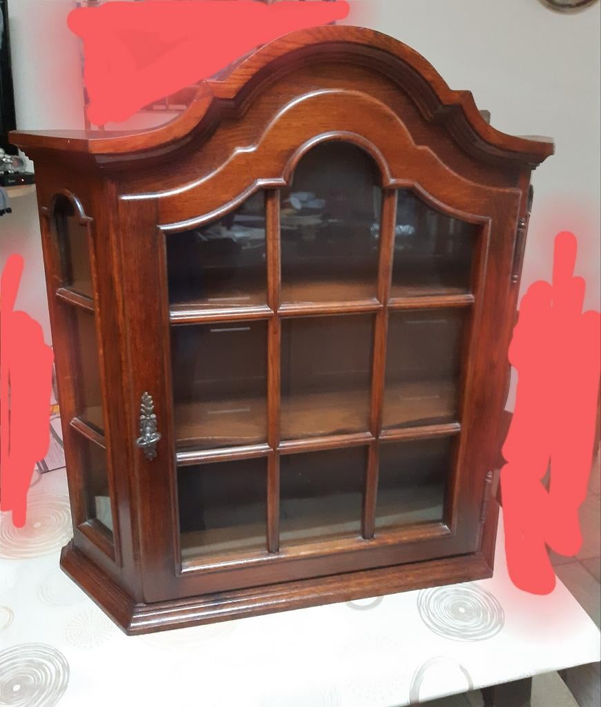 Antiek eiken vitrine hangkastje - 60+ jaar oud, Ophalen