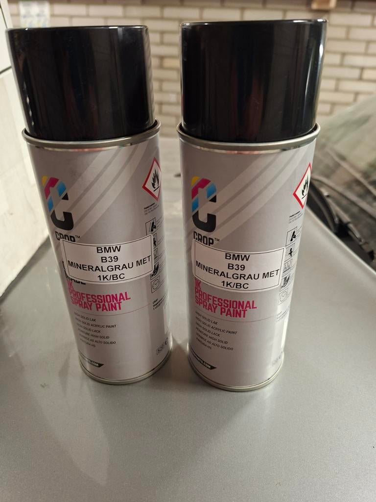 2 Crop spuitbussen BMW B39 Mineralgrau metallic, Doe-het-zelf en Verbouw, Verf, Beits en Lak, Ophalen of Verzenden, Nieuw, Overige kleuren