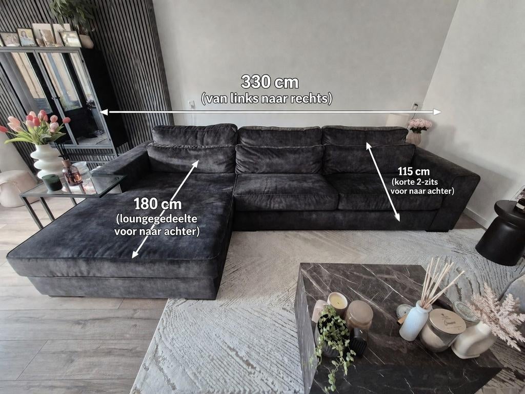 velvet bankenset – Hoekbank + loungebank ZGAN!, Ophalen of Verzenden, Zo goed als nieuw, Stof, Hoekbank